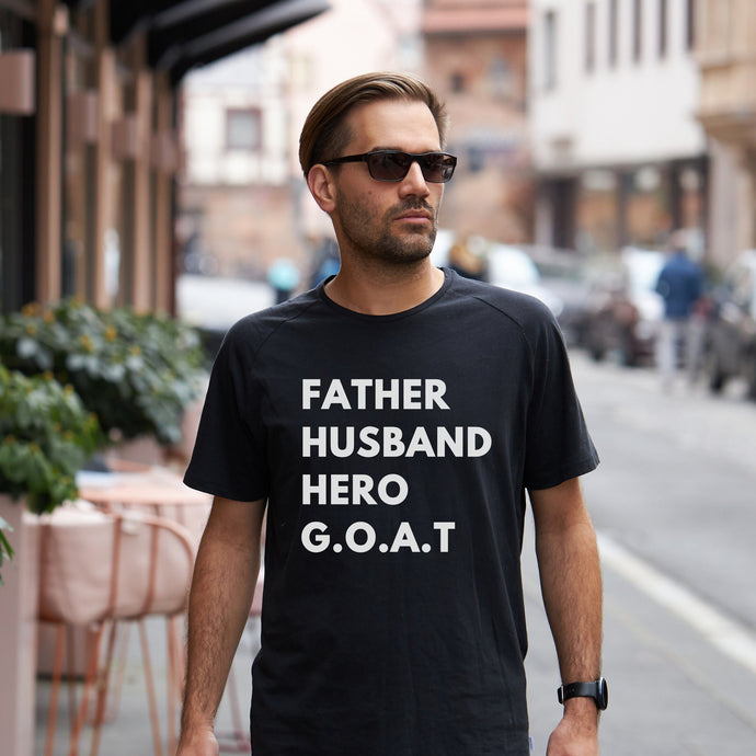 Fathers Day Gift Idea for Dad, The GOAT Husband, Father, First Fathers Day Clothing, Unique Fathers Day Present for Best Dad, Shirts for Dad