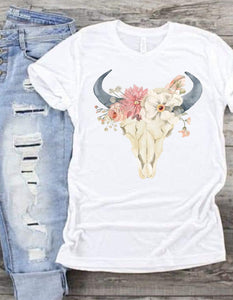 Cow Skull Floral Shirt , Western Cow Skull Graphic Shirt, Boho Cow Skull Shirt, Cowgirl Shirt, Cowboy, Bull Shull Shirt, Longhorn Shirt