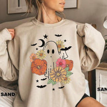 Halloween Ghost Sweatshirt, Fall Shirts, Cute Halloween Ghost Shirts, Pink Flowers Ghost Bat Tee, Floral Autumn Shirts, Rustic Halloween