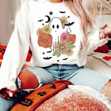 Halloween Ghost Sweatshirt, Fall Shirts, Cute Halloween Ghost Shirts, Pink Flowers Ghost Bat Tee, Floral Autumn Shirts, Rustic Halloween