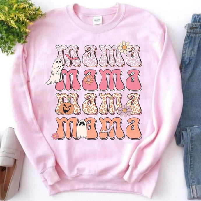 Retro Halloween Mama, Mama Sweatshirt, Halloween Mom Shirt, Cute Mama Ghost Shirt, Spooky Mama Shirt, Hippie Halloween Shirt, Pink mama tee