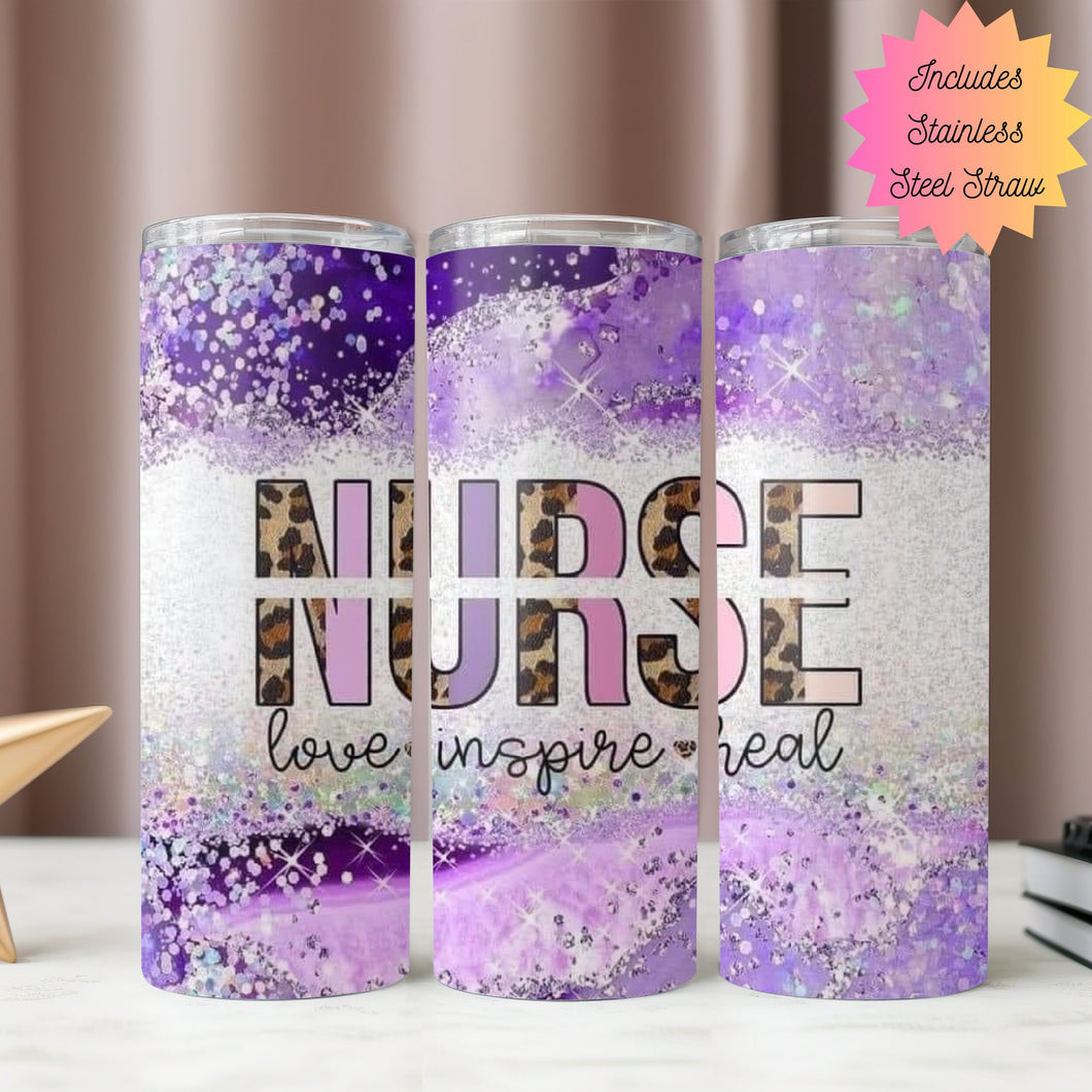 Nurse Tumbler 20oz Stainless Steel Tumbler with Straw Personalized Tumbler Heartbeat Doctor LPN RN, Nursing Student Gift, Nurse Coffee Mug