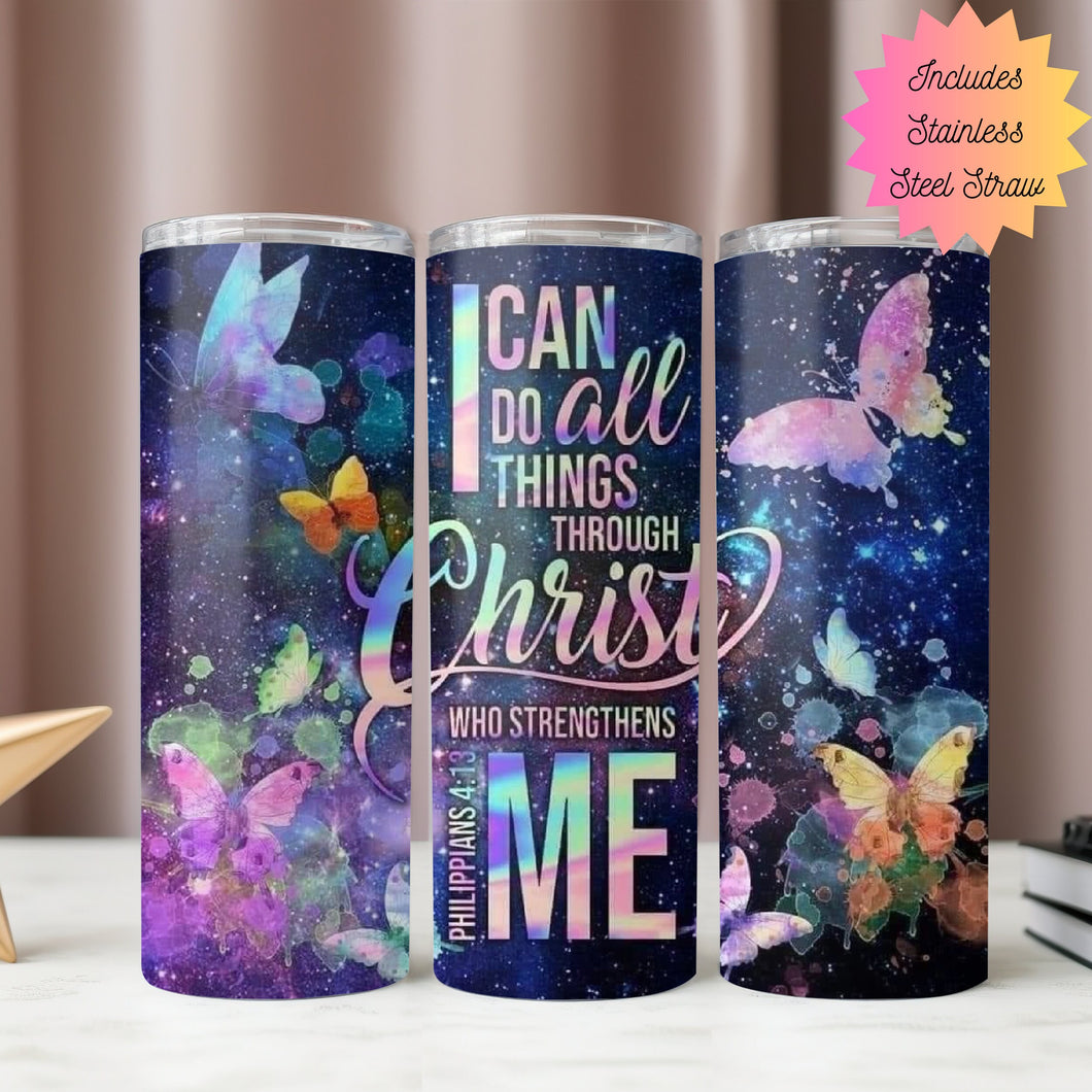 Christ Strengthens Me Tumbler, Christian Tumblers, Faith Gifts, God Lover Coffee Mug, Butterly Tumblers, Jesus Tumblers, Bible Verse Tumbler