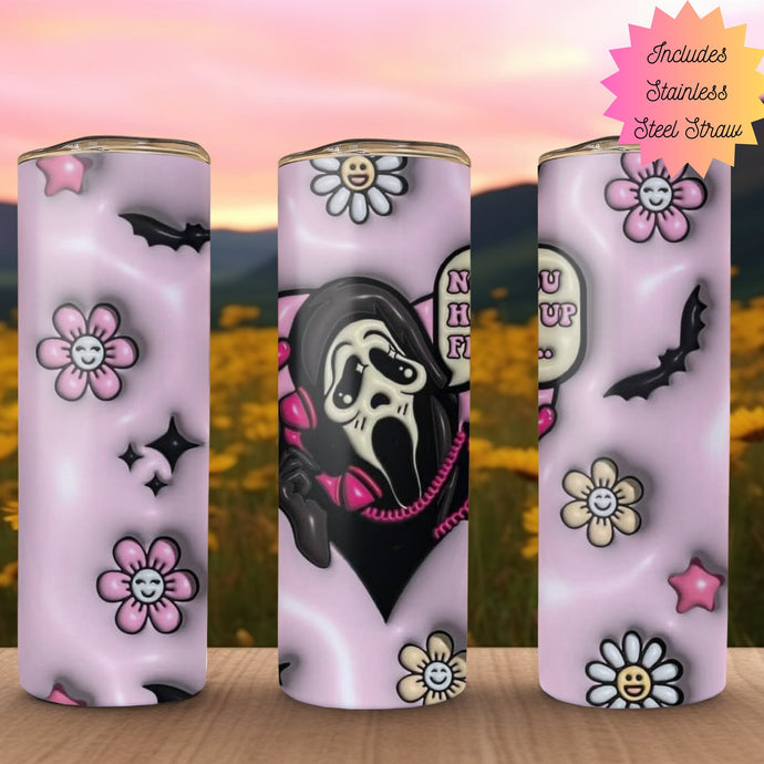 Scream Tumbler, No You hang up Tumbler,cute halloween Tumbler,pink tumbler,Coffee Cup for Fall, Halloween Cups, Ghost Tumbler, Gifts for Her