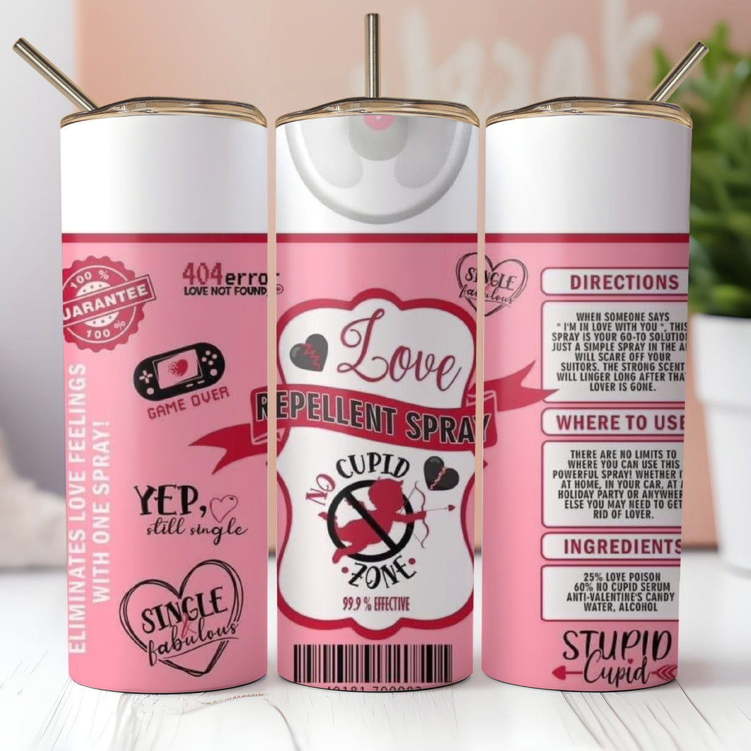 Galentines Gift, Love Repellent Spray Tumbler Valentines Day Tumbler Cup, Pink starbuck Valentines Tumbler Single AF, Anti Love Lysol Cups