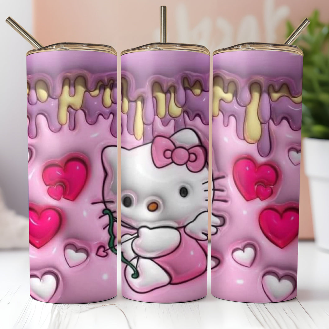 Pink Kitty Valentines Starbucks Tumbler | Travel Mug | Customized Tumbler/Mug | Hello Kitty Tumbler Cup | 20oz Tumbler l Heart Hello Tumbler