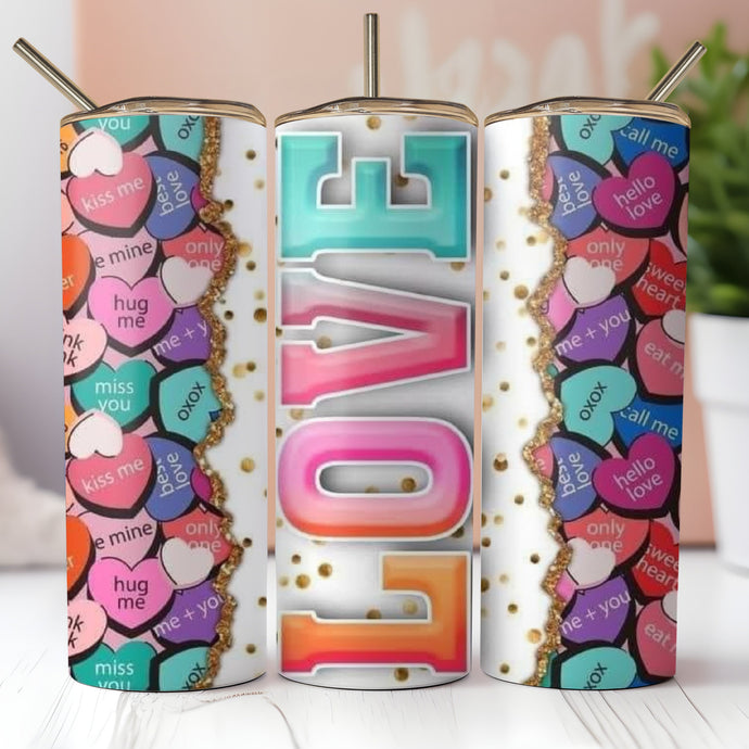 Modern Heart Valentines Tumbler Cup, Faux Glitter Tumbler, LOVE XOXO Tumbler, Rainbow Tumbler, Colorful Girly Tumbler, Tumbler Gifts for her