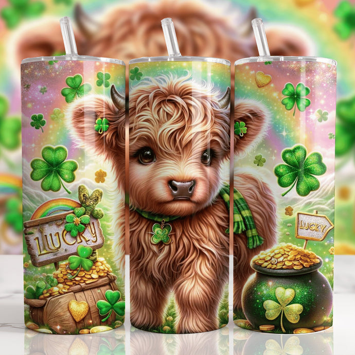 Cute Cow  Irish St Patricks Day Tumbler, Highland Cow Cup, Pattys Day  20 oz Tumbler