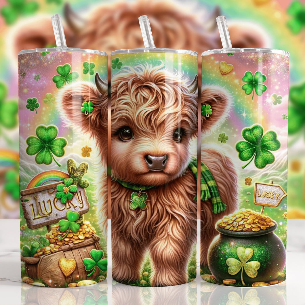 Cute Cow  Irish St Patricks Day Tumbler, Highland Cow Cup, Pattys Day  20 oz Tumbler